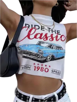 SOLY HUX Women's Graphic Tank Top Car Letter Print Sleeveless Crew Neck Summer Streetwear Crop Tops