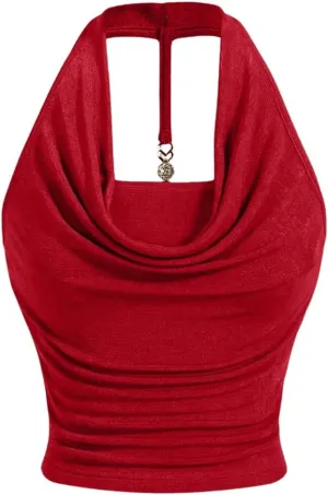 SOLY HUX Women's Halter Tops Draped Front Sleeveless Backless Y2K Crop Sexy Cami Tops Going Out Summer Outfits