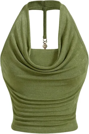 SOLY HUX Women's Halter Tops Draped Front Sleeveless Backless Y2K Crop Sexy Cami Tops Going Out Summer Outfits