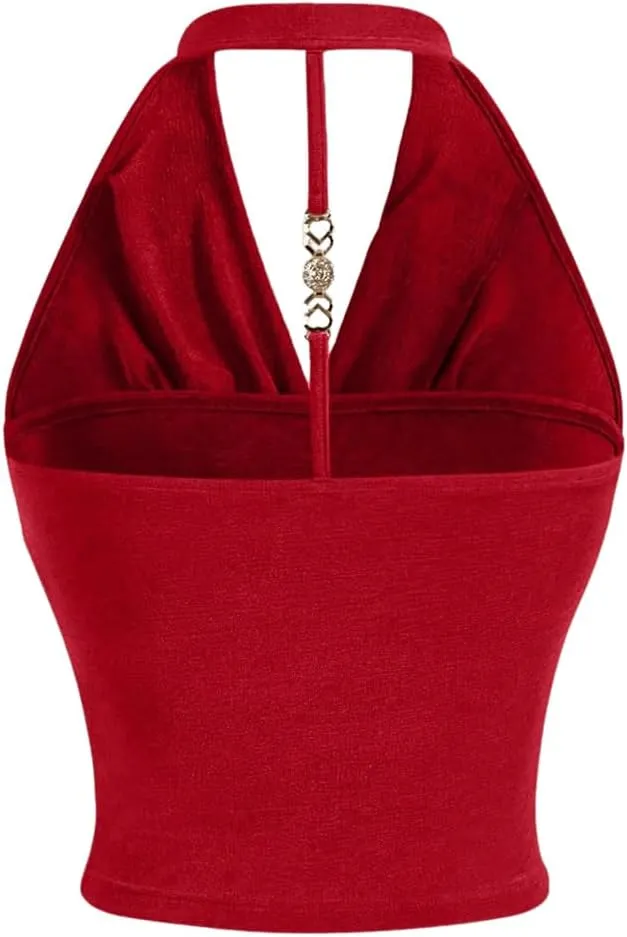 SOLY HUX Women's Halter Tops Draped Front Sleeveless Backless Y2K Crop Sexy Cami Tops Going Out Summer Outfits