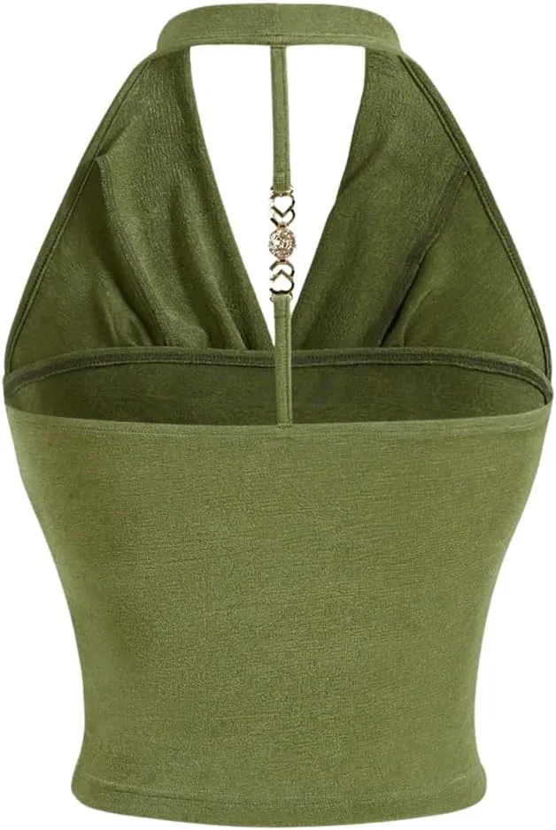 SOLY HUX Women's Halter Tops Draped Front Sleeveless Backless Y2K Crop Sexy Cami Tops Going Out Summer Outfits