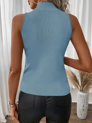 SOLY HUX Women's Mock Turtle Neck Tops Sexy Ribbed Knit Sleeveless Tank Tops Basic Slim Fitted Shirts