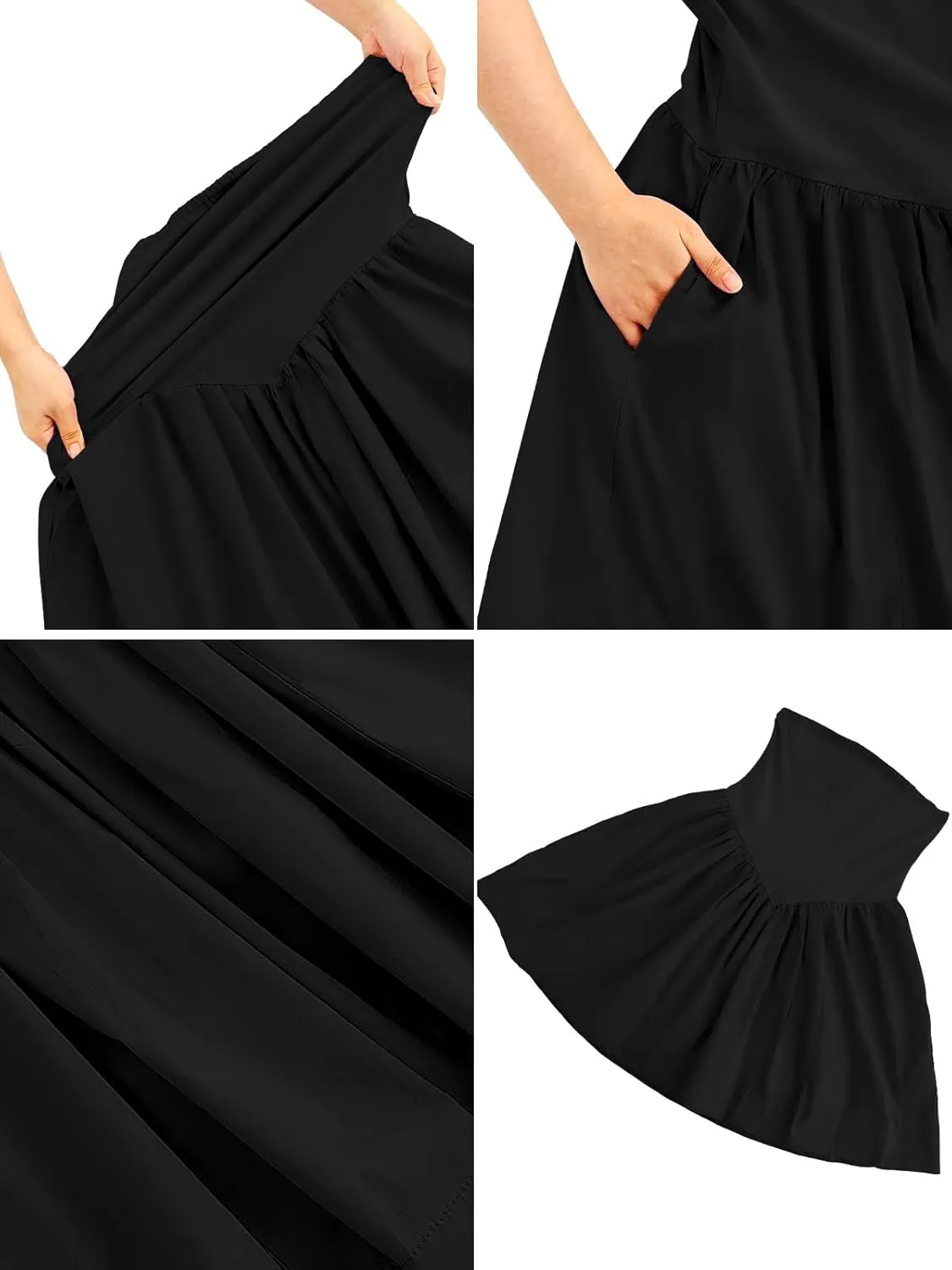 Summer Solid Strapless Mini Dress for Women Tube Top Dresses Patchwork Pleated Drop Waist Flared Beach Dress