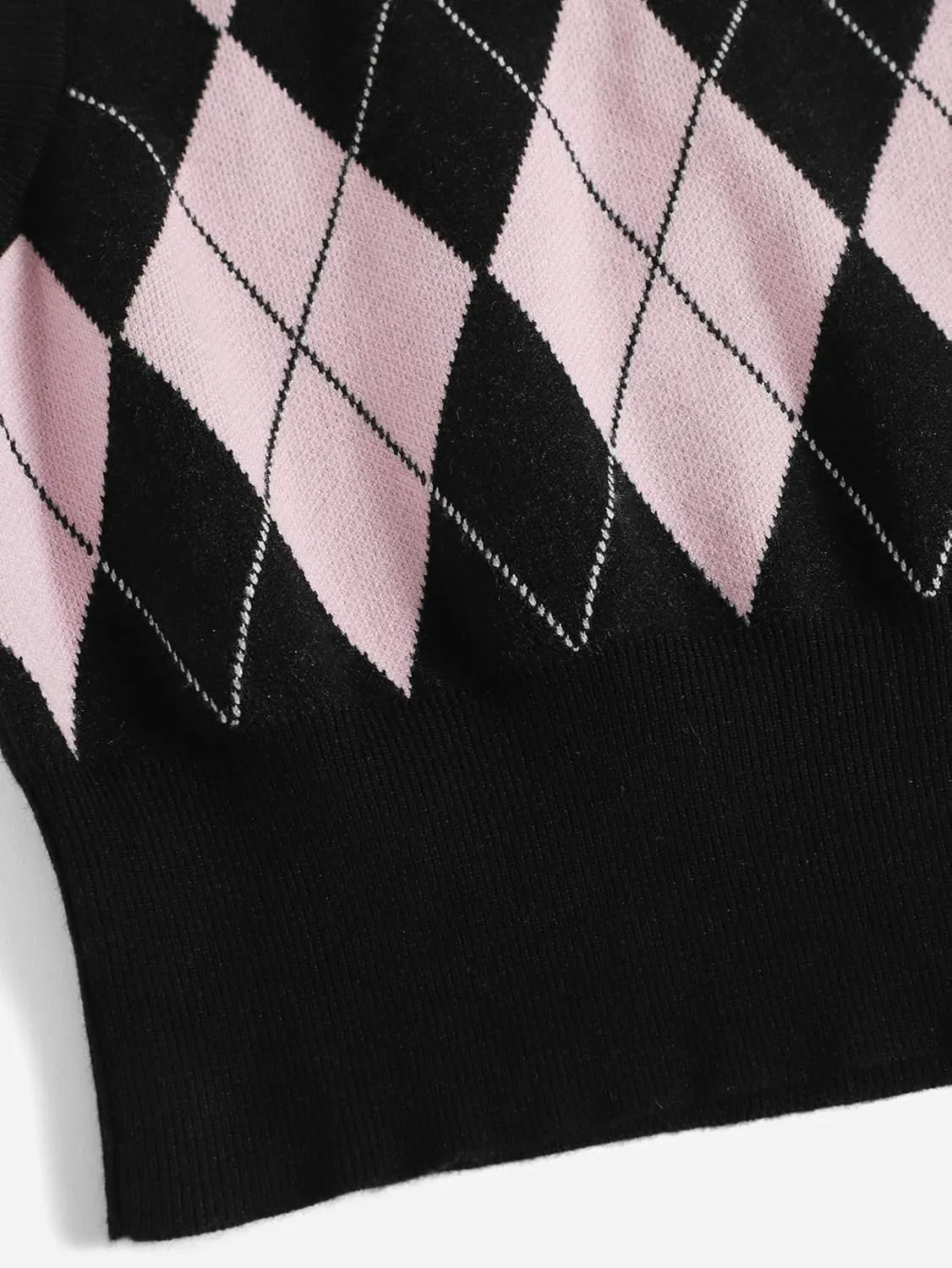 SweatyRocks Women's Geometric Pattern Sweater Vest V Neck Sleeveless Preppy Style Crop Tank Top