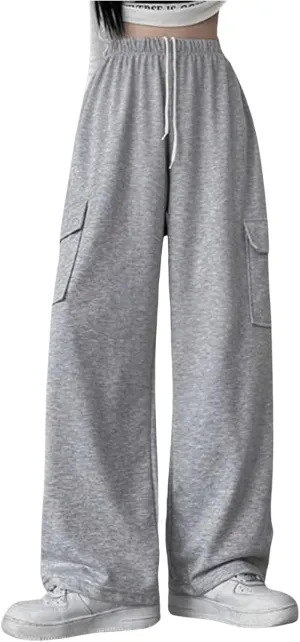 SweatyRocks Women's Wide Leg Sweatpants Elastic High Waisted Jogger Pants with Pockets