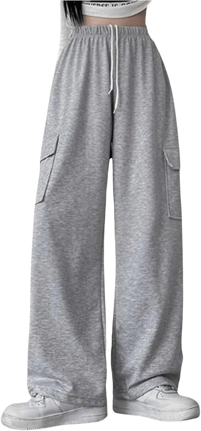SweatyRocks Women's Wide Leg Sweatpants Elastic High Waisted Jogger Pants with Pockets