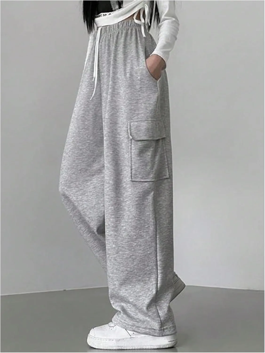SweatyRocks Women's Wide Leg Sweatpants Elastic High Waisted Jogger Pants with Pockets