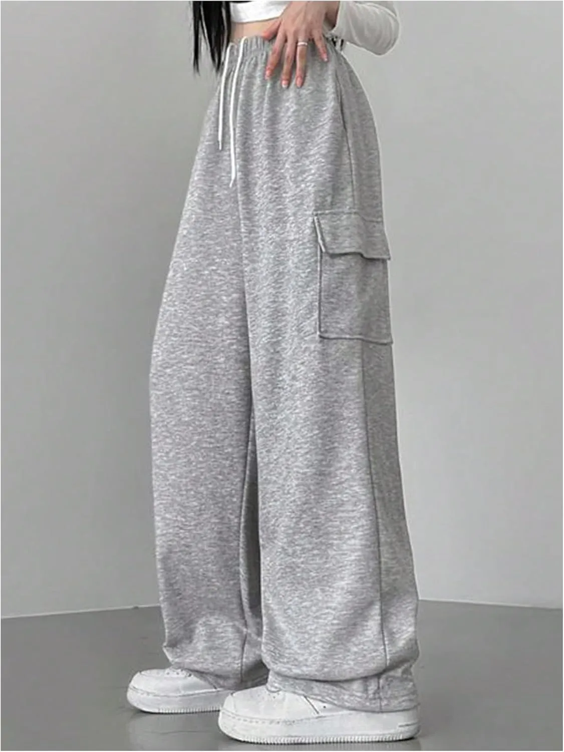 SweatyRocks Women's Wide Leg Sweatpants Elastic High Waisted Jogger Pants with Pockets