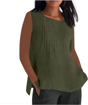 Tank Tops for Women 2025 Plus Size Pleated Side Split Camisole Tank Tops Summer Fashion Crew Neck Sleeveless Vest