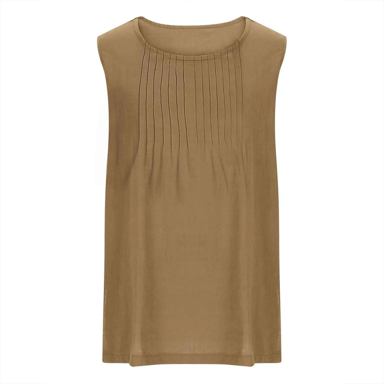 Tank Tops for Women 2025 Plus Size Pleated Side Split Camisole Tank Tops Summer Fashion Crew Neck Sleeveless Vest