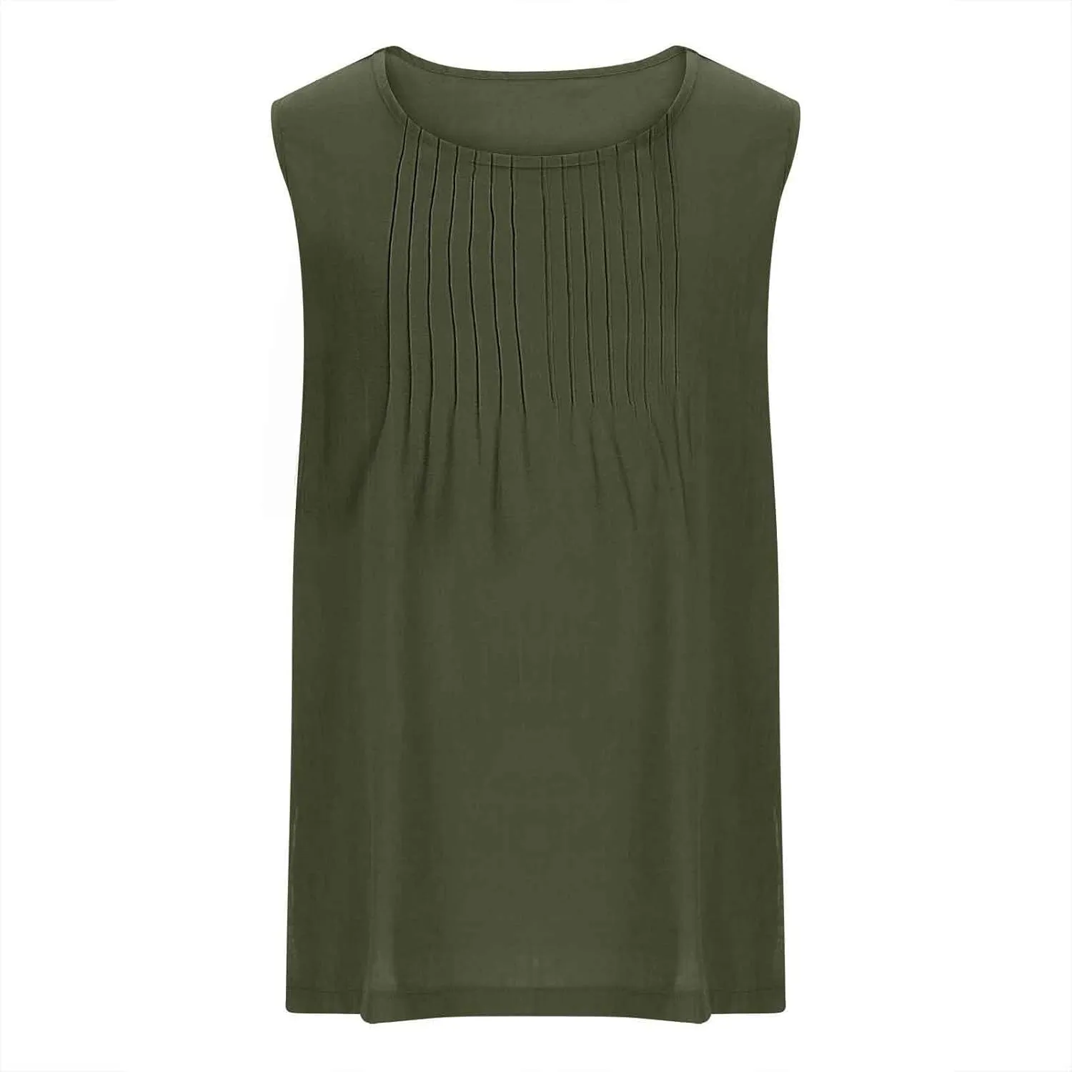 Tank Tops for Women 2025 Plus Size Pleated Side Split Camisole Tank Tops Summer Fashion Crew Neck Sleeveless Vest