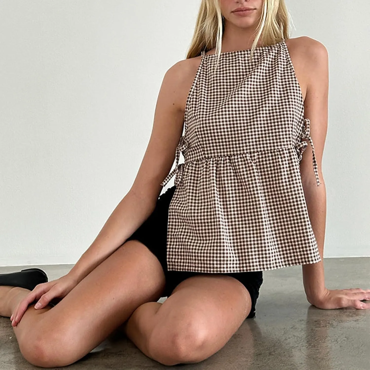 Tie Front Tank Top Y2k Women Sexy Y2K Sleeveless Crop Vest Tops Vintage Bow Going Out Summer Camisole Cropped Shirt