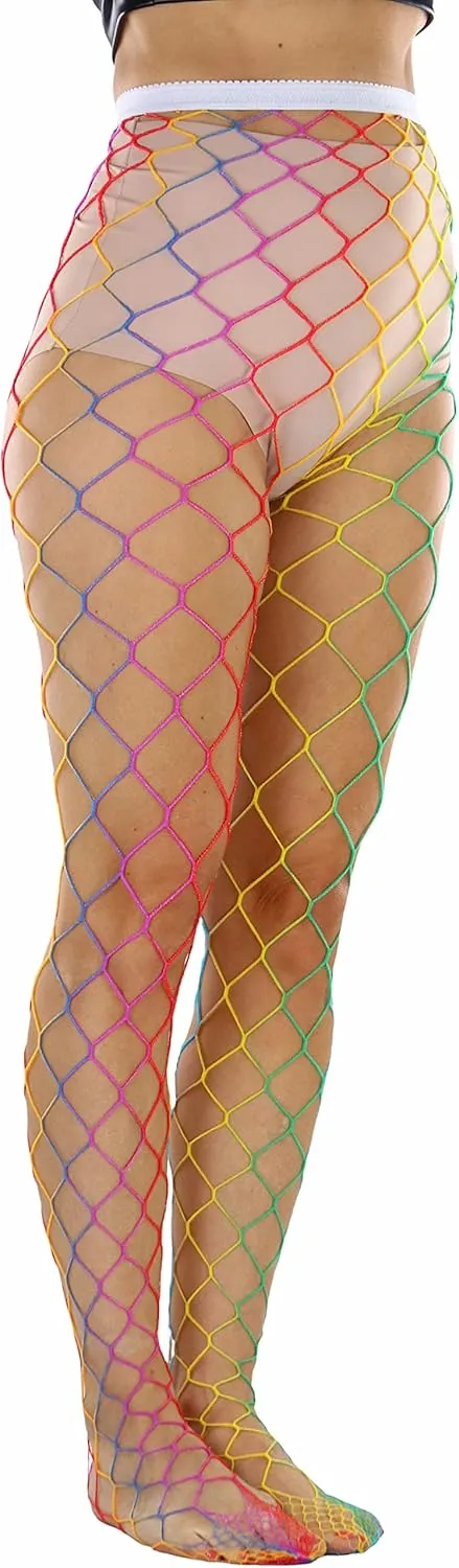 ToBeInStyle Women's Vibrant Rainbow Multicolor Fashion Tights - Fun Novelty Sheer Stockings