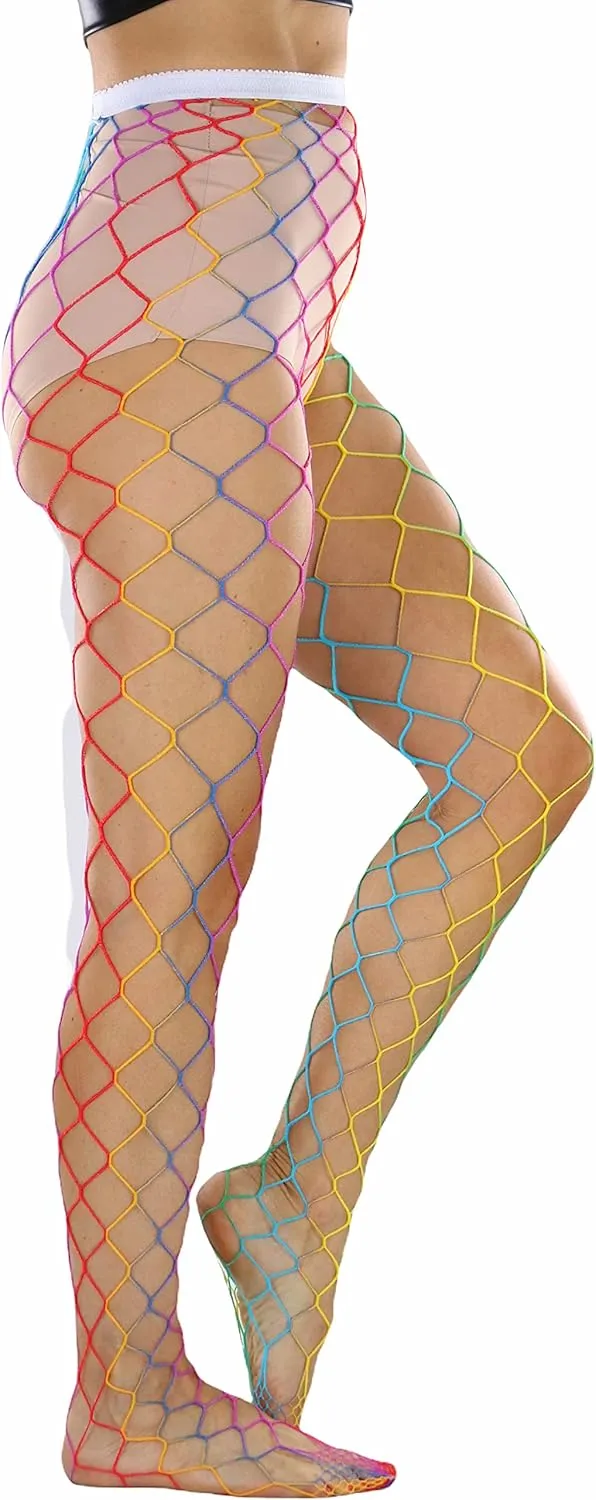 ToBeInStyle Women's Vibrant Rainbow Multicolor Fashion Tights - Fun Novelty Sheer Stockings