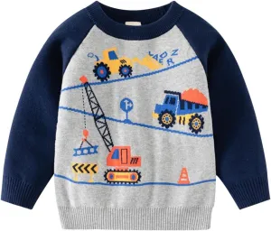 Toddler Baby Boy Knit Sweater Pullover Cotton Cartoon Sweatshirt
