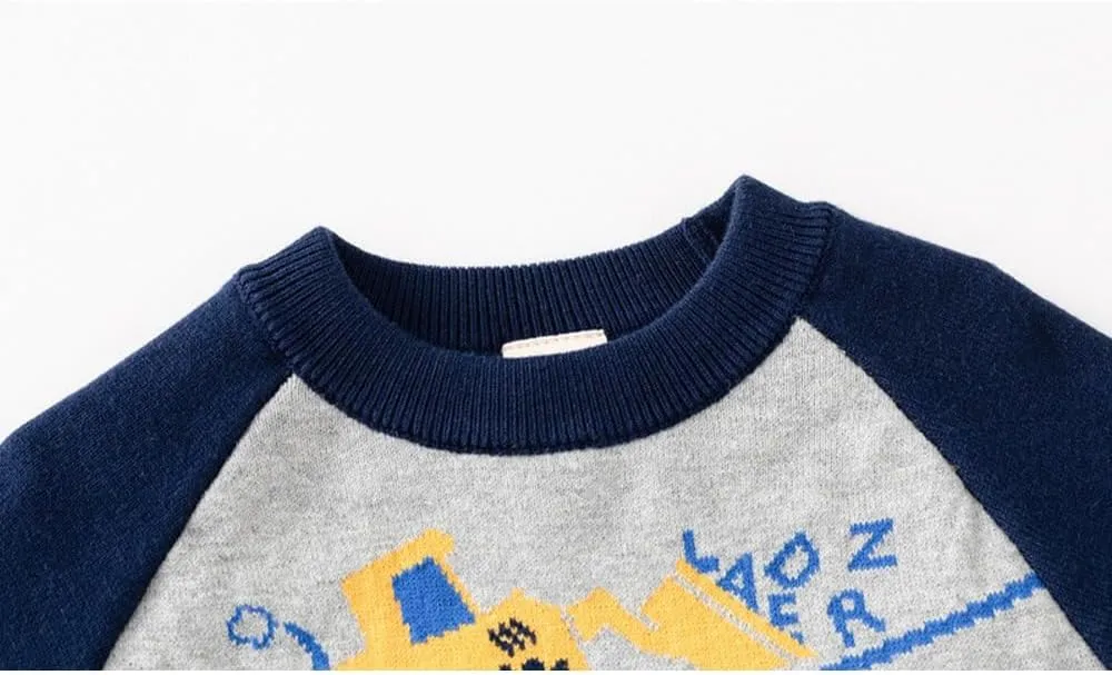 Toddler Baby Boy Knit Sweater Pullover Cotton Cartoon Sweatshirt