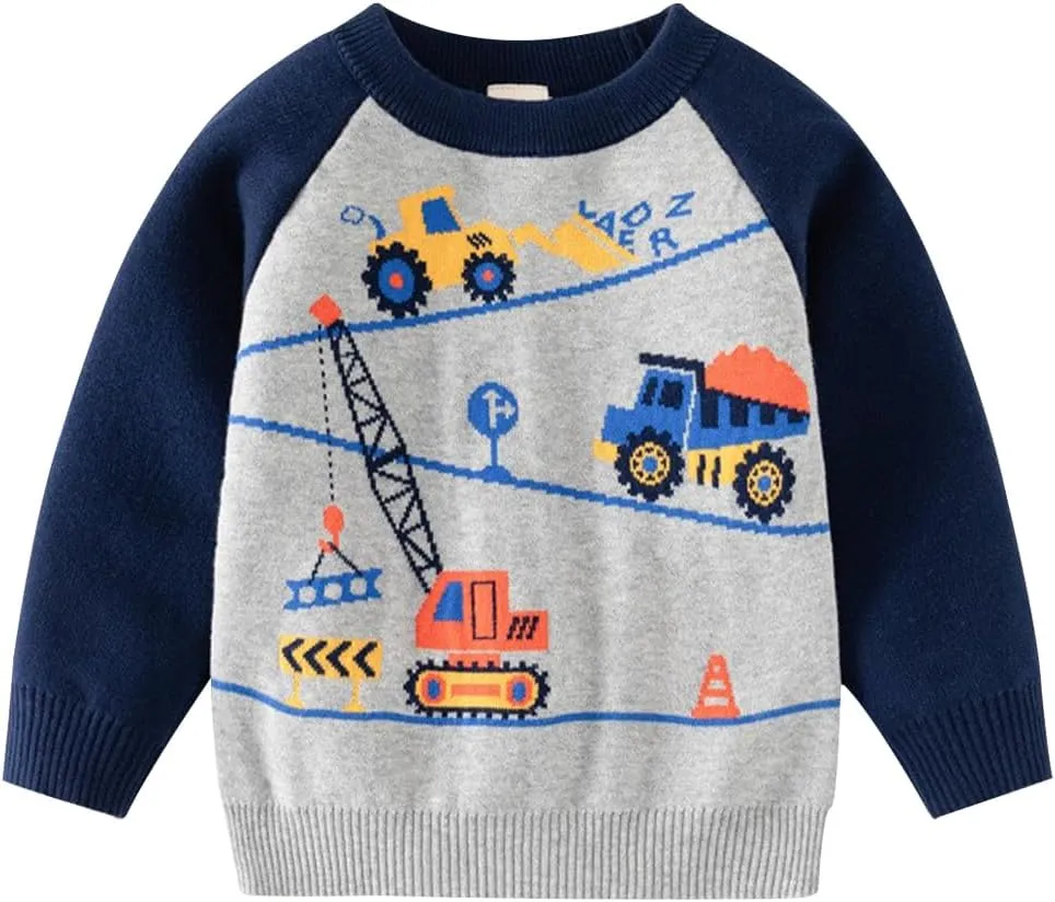 Toddler Baby Boy Knit Sweater Pullover Cotton Cartoon Sweatshirt