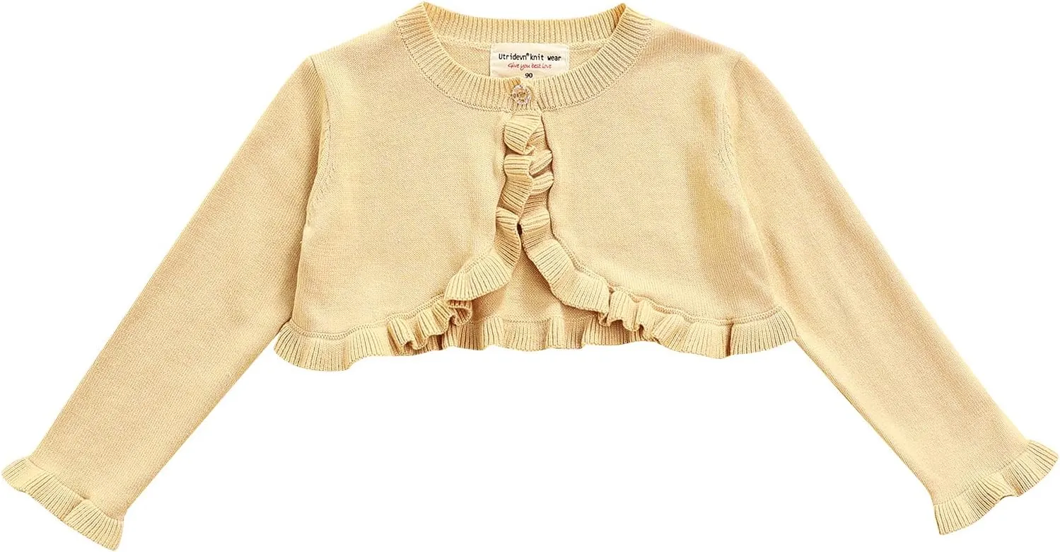 Toddler Baby Girl Sweater Crop Top Knit Cardigan Long Sleeve Ruffled One Button Cute Outwear Kids Fall Shrug Cover Up