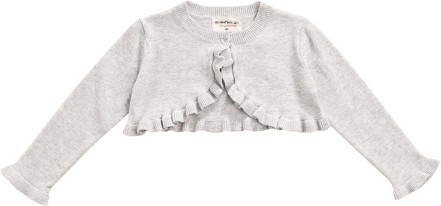 Toddler Baby Girl Sweater Crop Top Knit Cardigan Long Sleeve Ruffled One Button Cute Outwear Kids Fall Shrug Cover Up