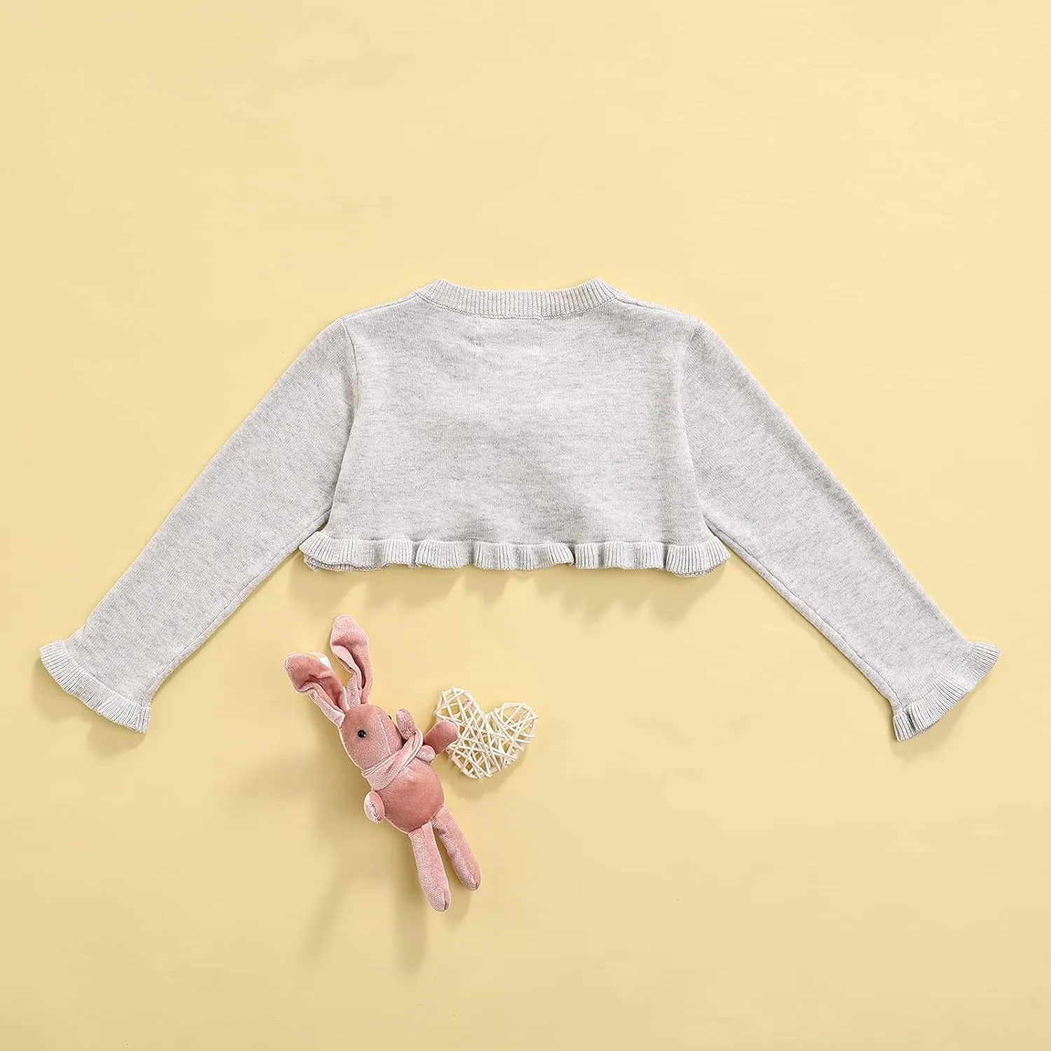 Toddler Baby Girl Sweater Crop Top Knit Cardigan Long Sleeve Ruffled One Button Cute Outwear Kids Fall Shrug Cover Up