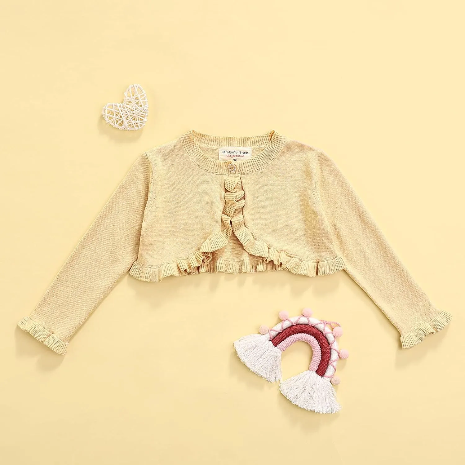 Toddler Baby Girl Sweater Crop Top Knit Cardigan Long Sleeve Ruffled One Button Cute Outwear Kids Fall Shrug Cover Up