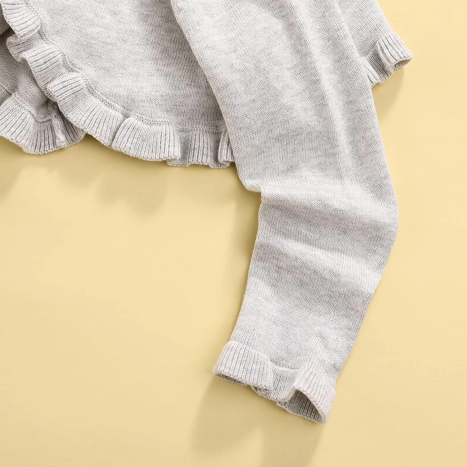 Toddler Baby Girl Sweater Crop Top Knit Cardigan Long Sleeve Ruffled One Button Cute Outwear Kids Fall Shrug Cover Up