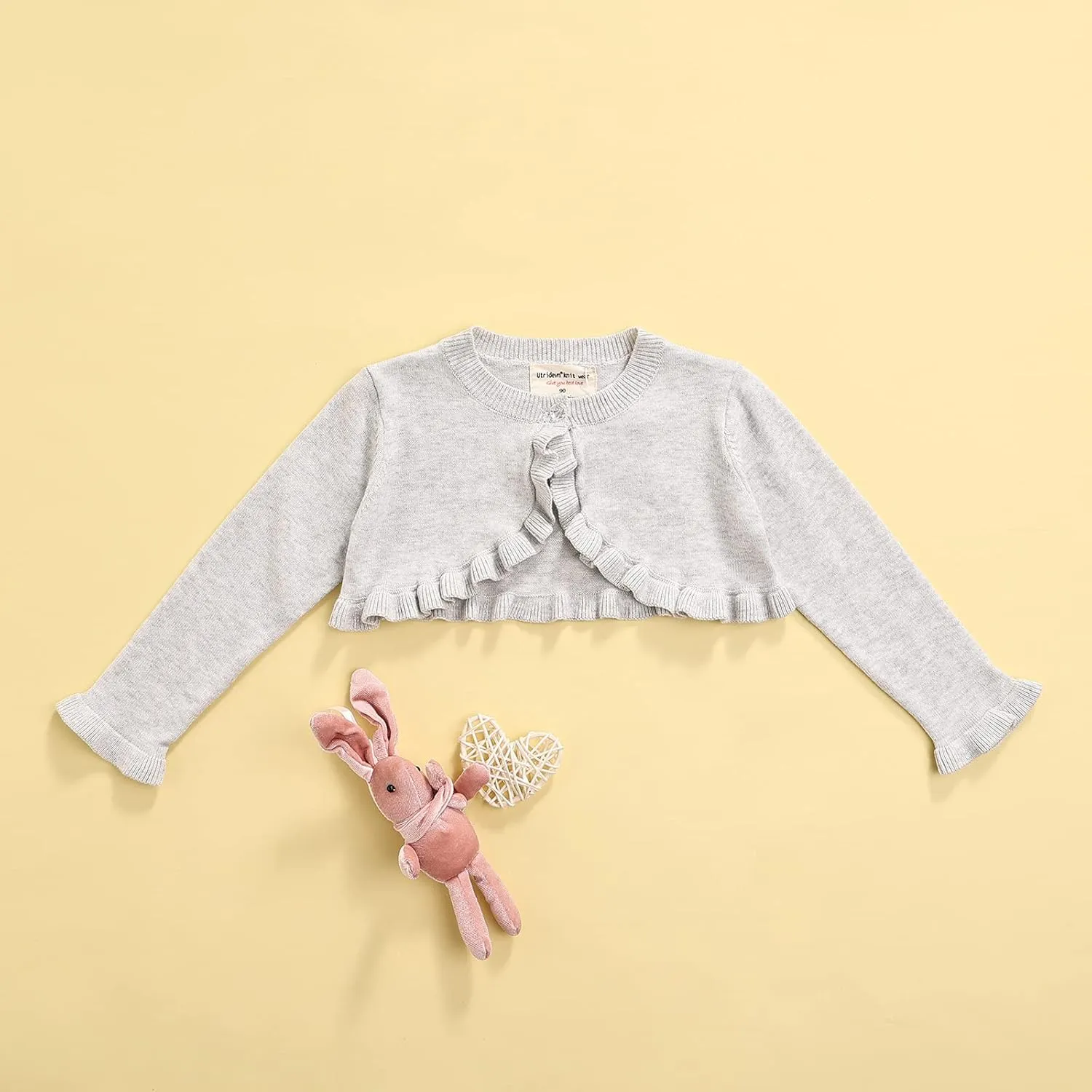 Toddler Baby Girl Sweater Crop Top Knit Cardigan Long Sleeve Ruffled One Button Cute Outwear Kids Fall Shrug Cover Up