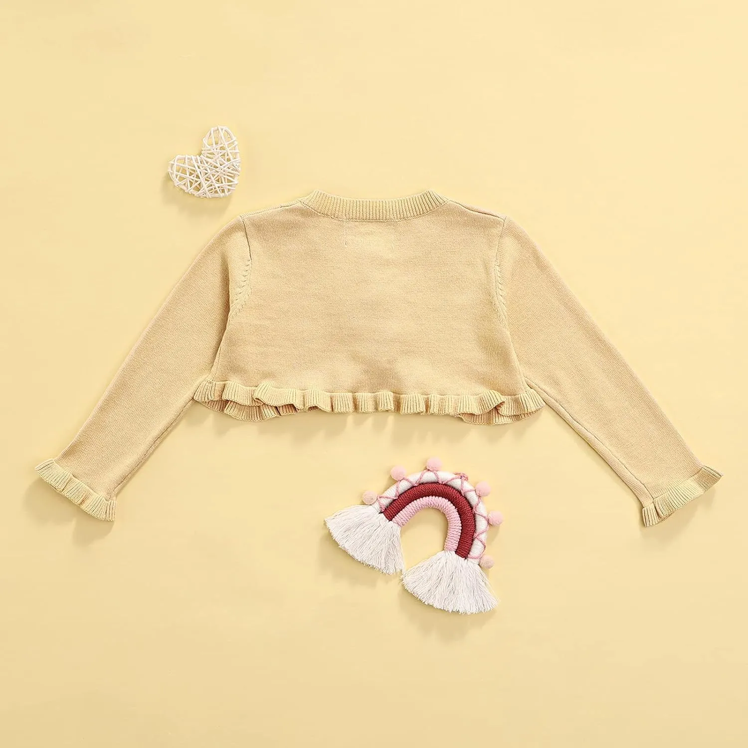 Toddler Baby Girl Sweater Crop Top Knit Cardigan Long Sleeve Ruffled One Button Cute Outwear Kids Fall Shrug Cover Up