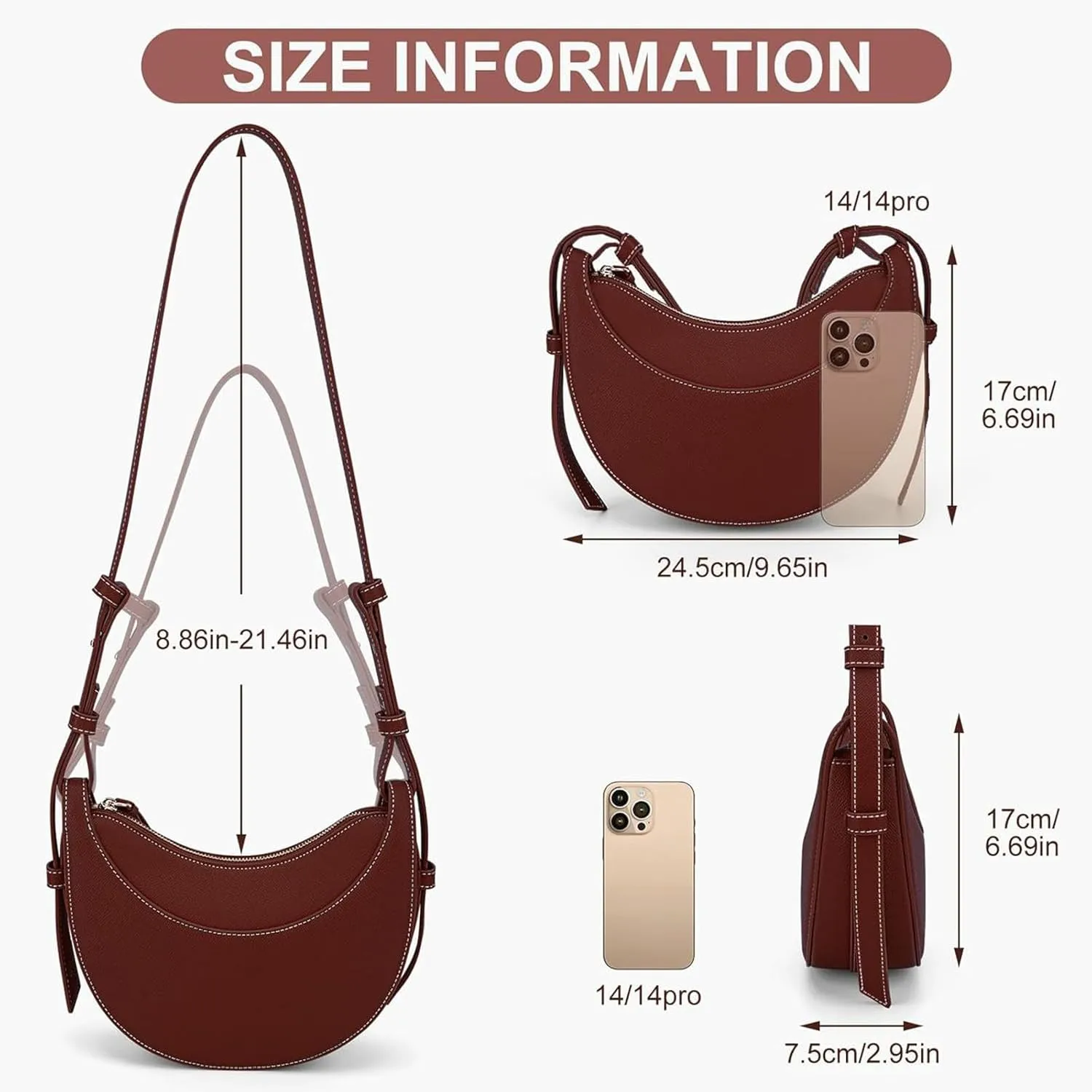 Trendy Handbag Purse Leather Tote Bag Underarm Hobo Bag Top Handle Shoulder Bag Crescent Bag for Women (Black)