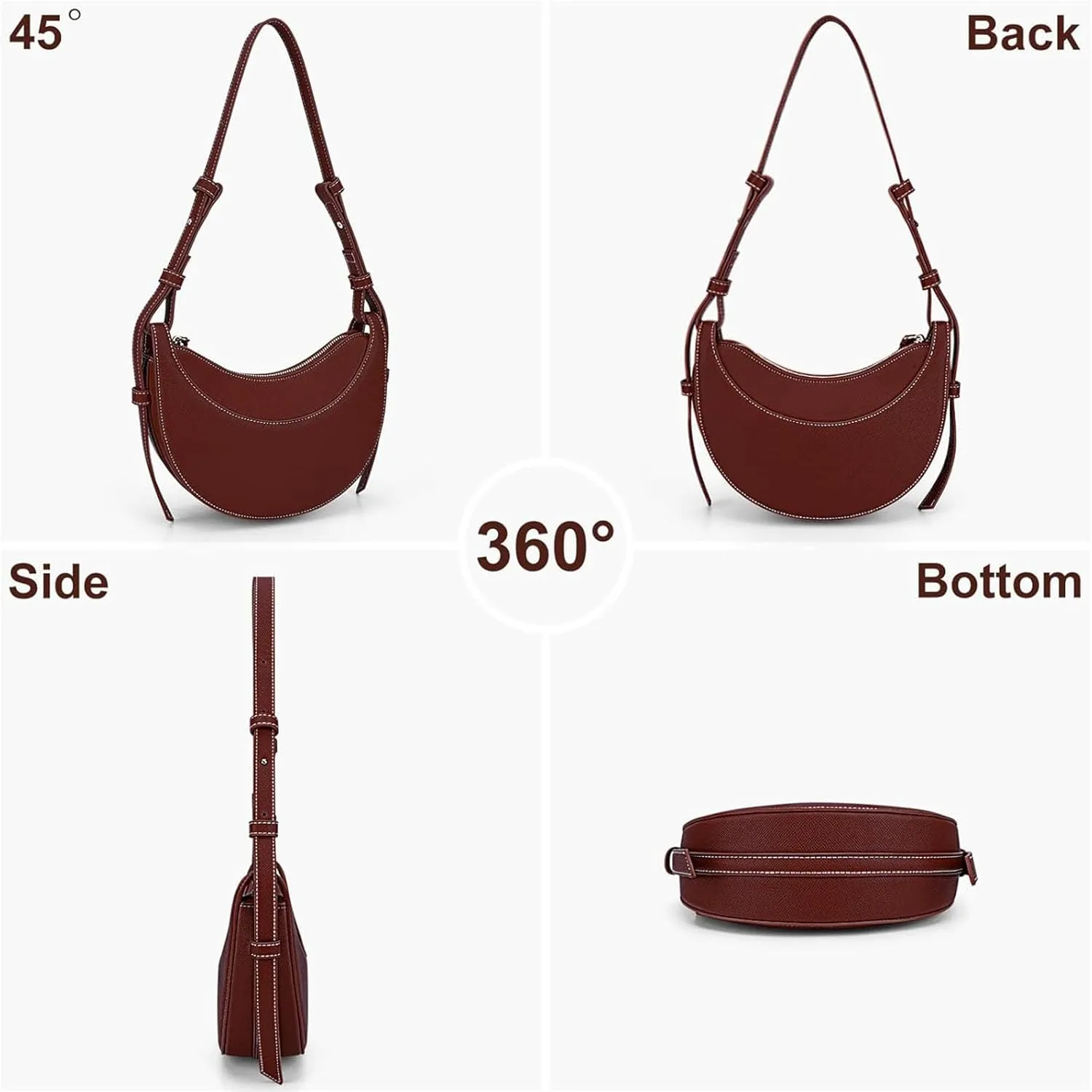 Trendy Handbag Purse Leather Tote Bag Underarm Hobo Bag Top Handle Shoulder Bag Crescent Bag for Women (Black)