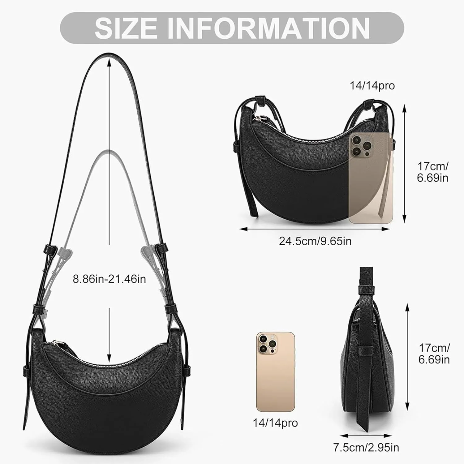 Trendy Handbag Purse Leather Tote Bag Underarm Hobo Bag Top Handle Shoulder Bag Crescent Bag for Women (Black)