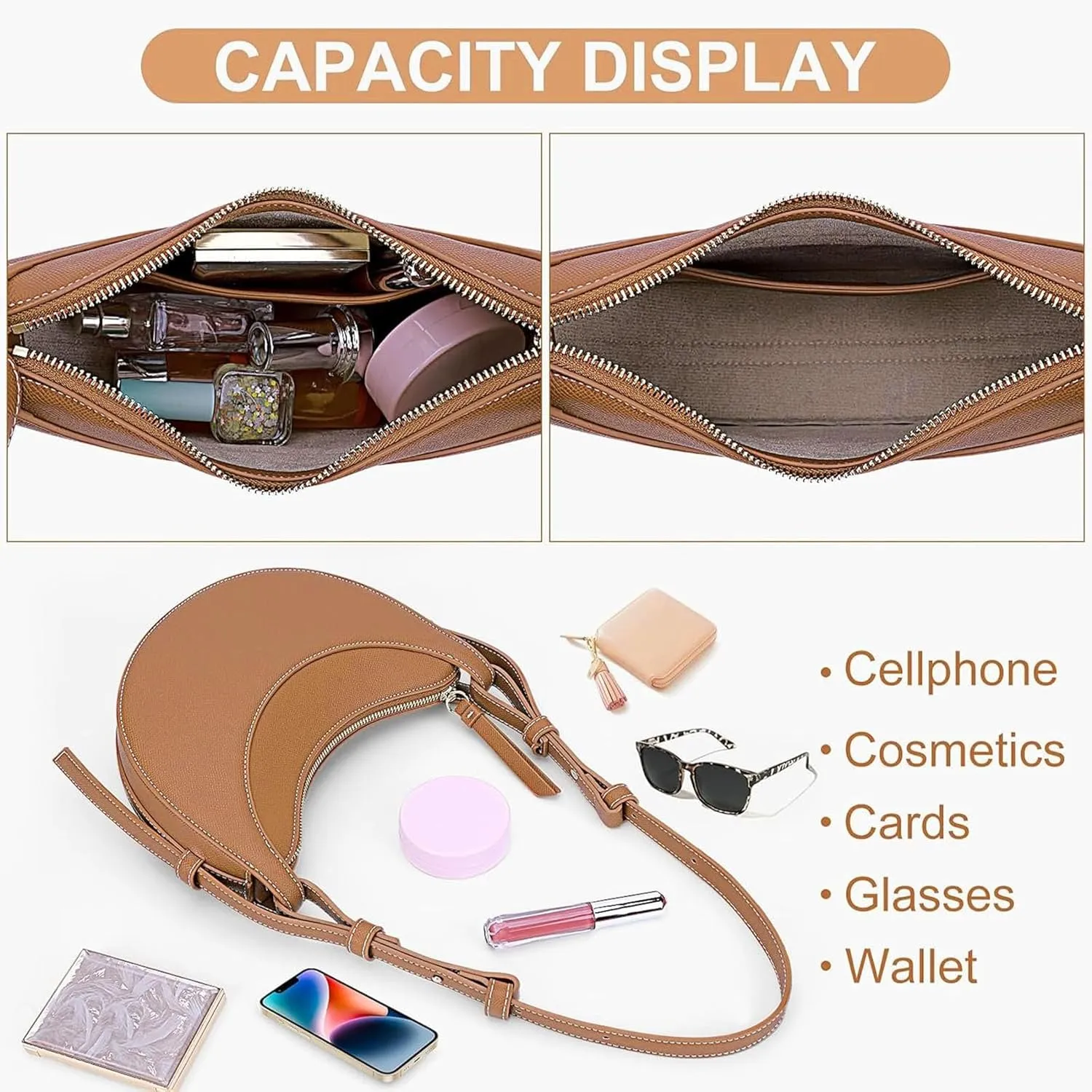Trendy Handbag Purse Leather Tote Bag Underarm Hobo Bag Top Handle Shoulder Bag Crescent Bag for Women (Black)