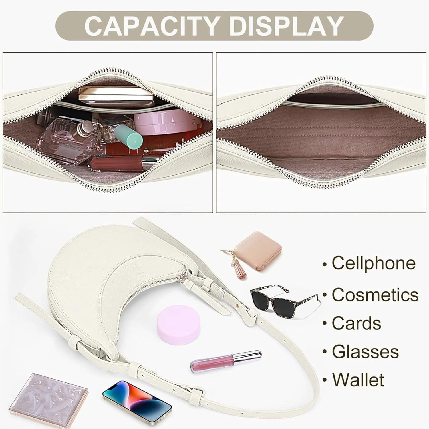Trendy Handbag Purse Leather Tote Bag Underarm Hobo Bag Top Handle Shoulder Bag Crescent Bag for Women (Black)