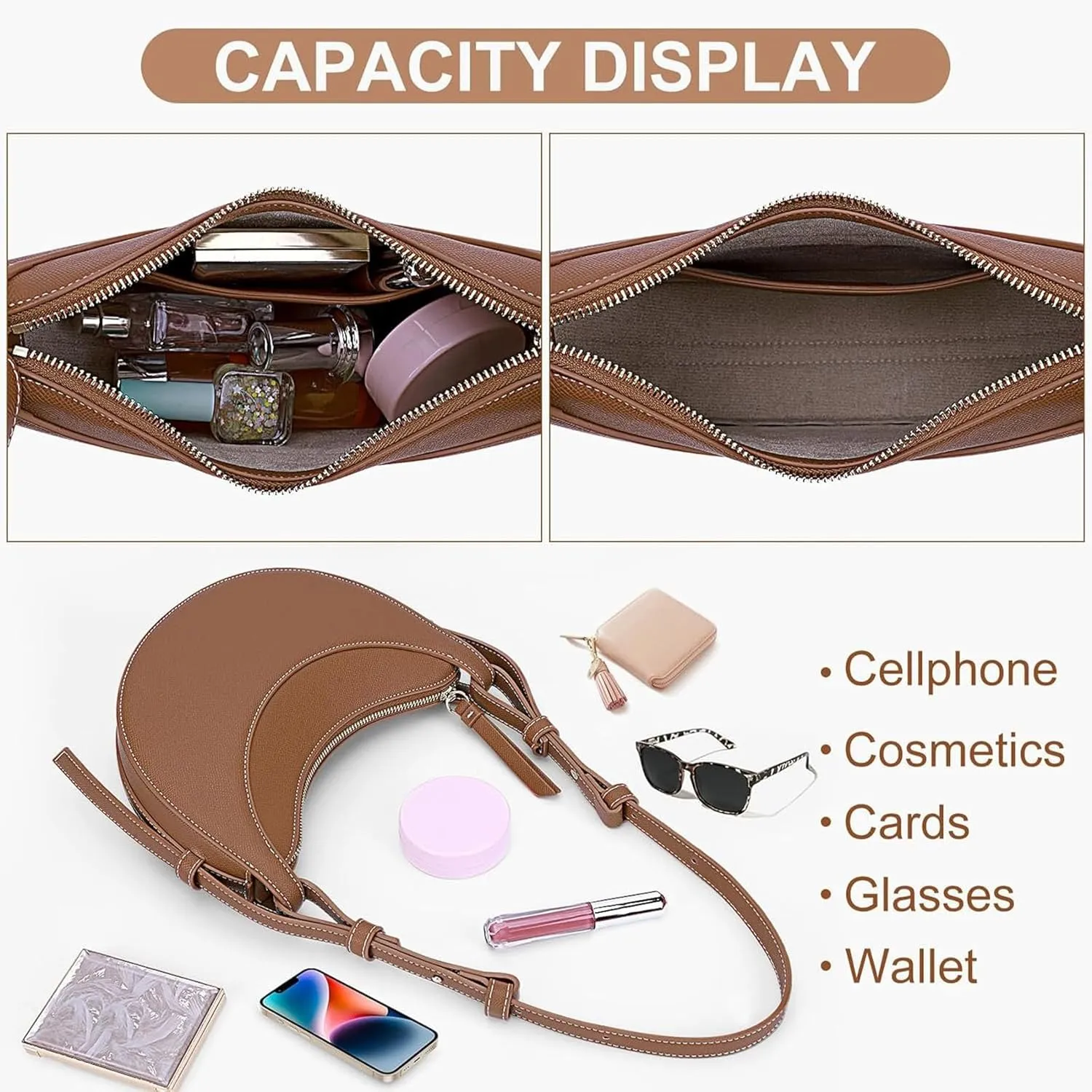 Trendy Handbag Purse Leather Tote Bag Underarm Hobo Bag Top Handle Shoulder Bag Crescent Bag for Women (Black)