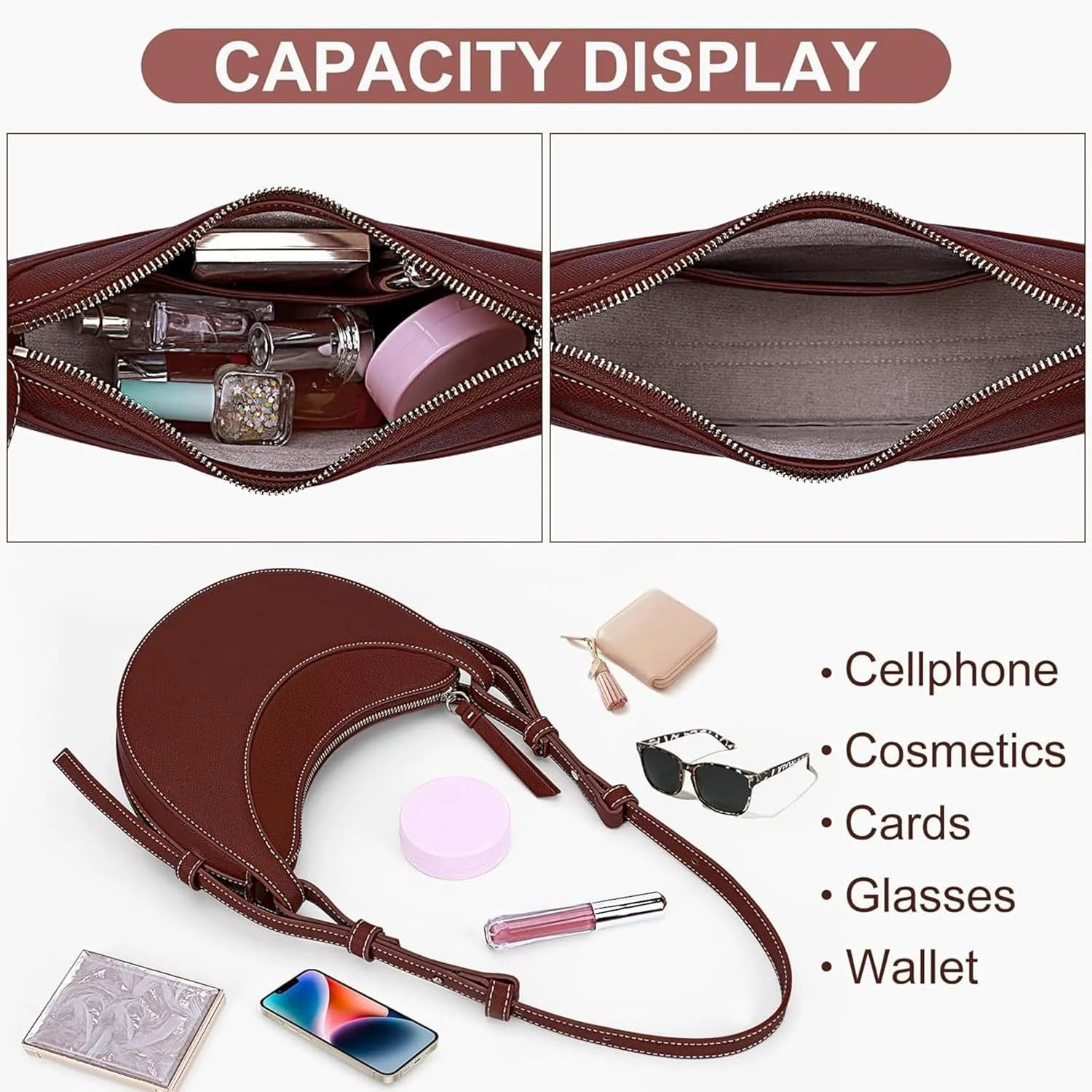 Trendy Handbag Purse Leather Tote Bag Underarm Hobo Bag Top Handle Shoulder Bag Crescent Bag for Women (Black)