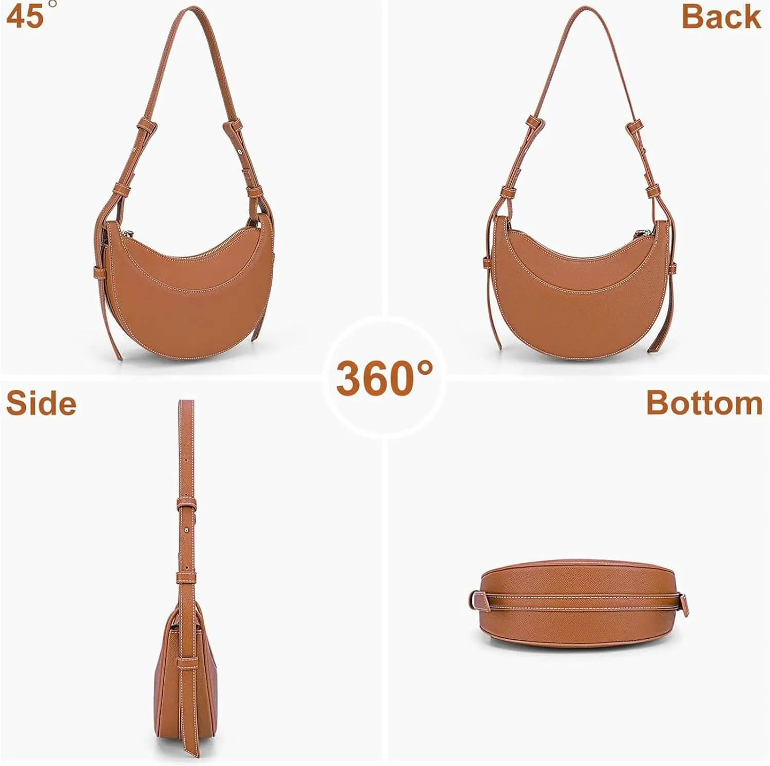 Trendy Handbag Purse Leather Tote Bag Underarm Hobo Bag Top Handle Shoulder Bag Crescent Bag for Women (Black)