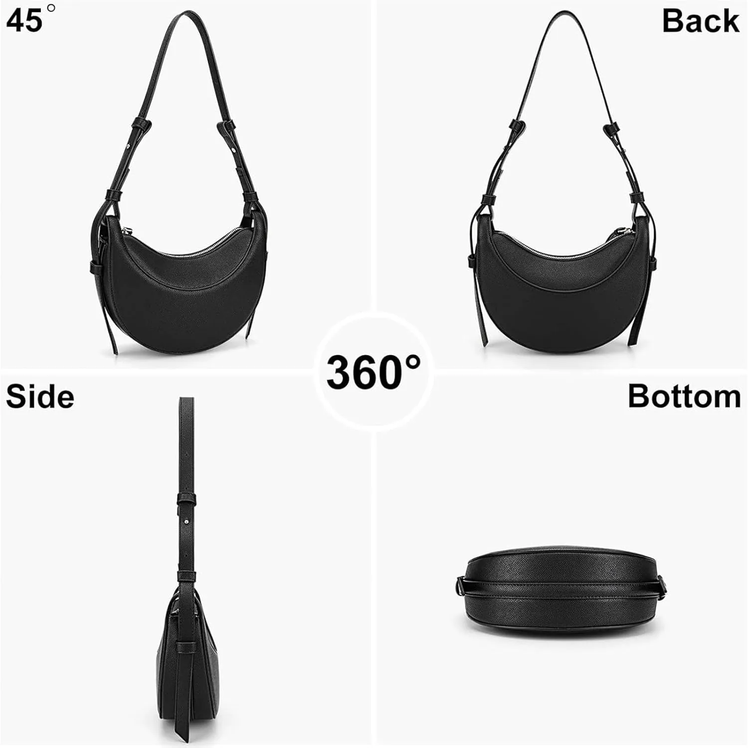 Trendy Handbag Purse Leather Tote Bag Underarm Hobo Bag Top Handle Shoulder Bag Crescent Bag for Women (Black)