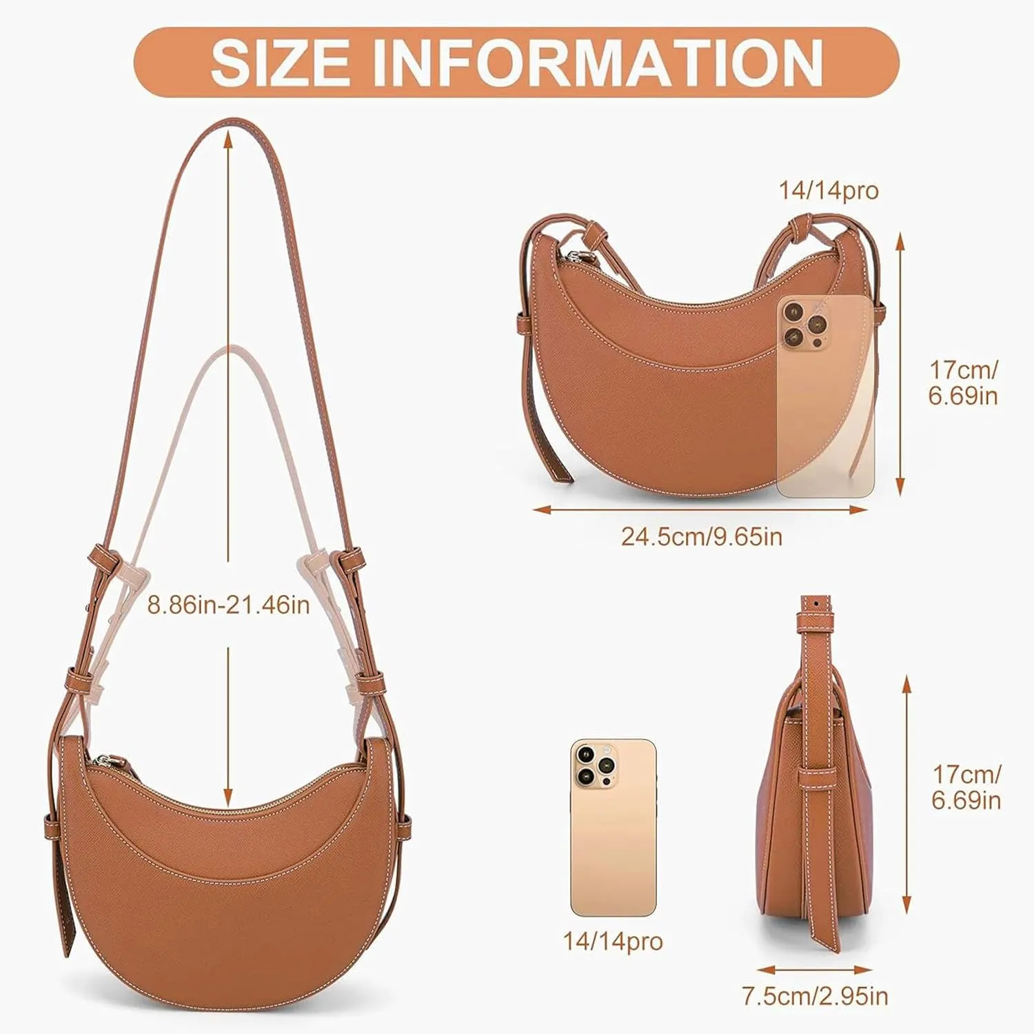 Trendy Handbag Purse Leather Tote Bag Underarm Hobo Bag Top Handle Shoulder Bag Crescent Bag for Women (Black)