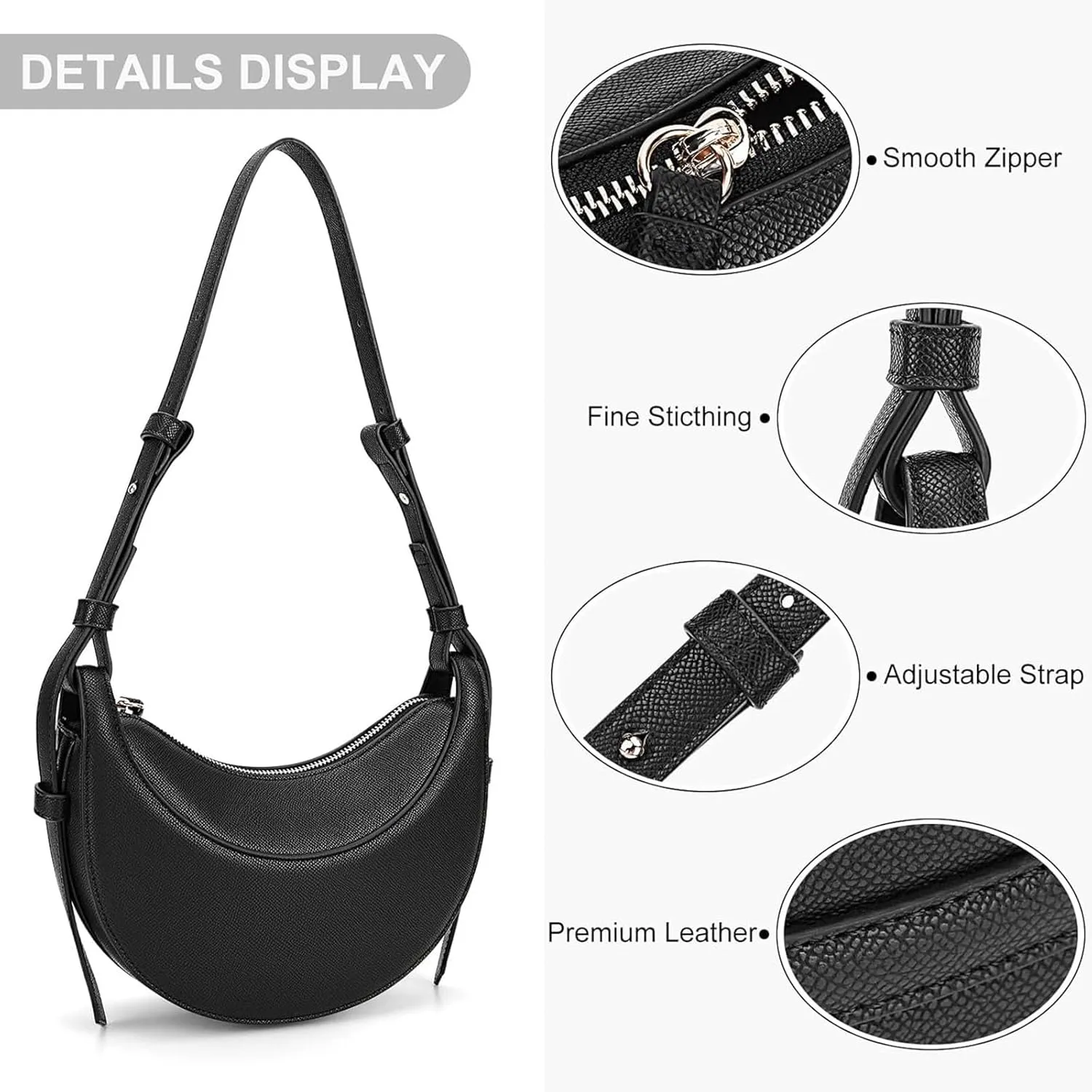 Trendy Handbag Purse Leather Tote Bag Underarm Hobo Bag Top Handle Shoulder Bag Crescent Bag for Women (Black)