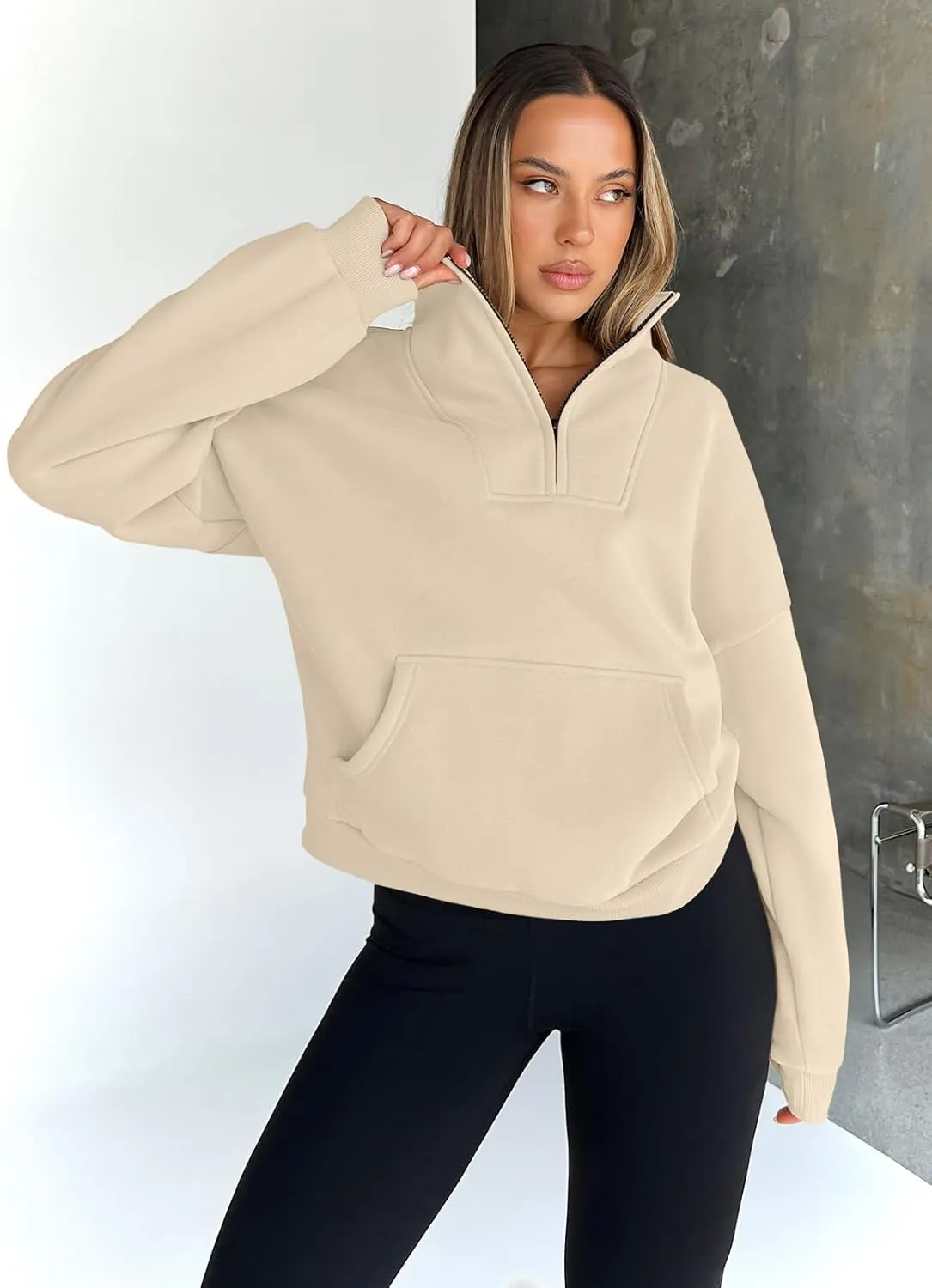 Trendy Queen Sweatshirts Quarter Half Zip Pullover Oversized Hoodies Sweaters Comfy Fall Outfits 2025 Y2K Winter Clothes