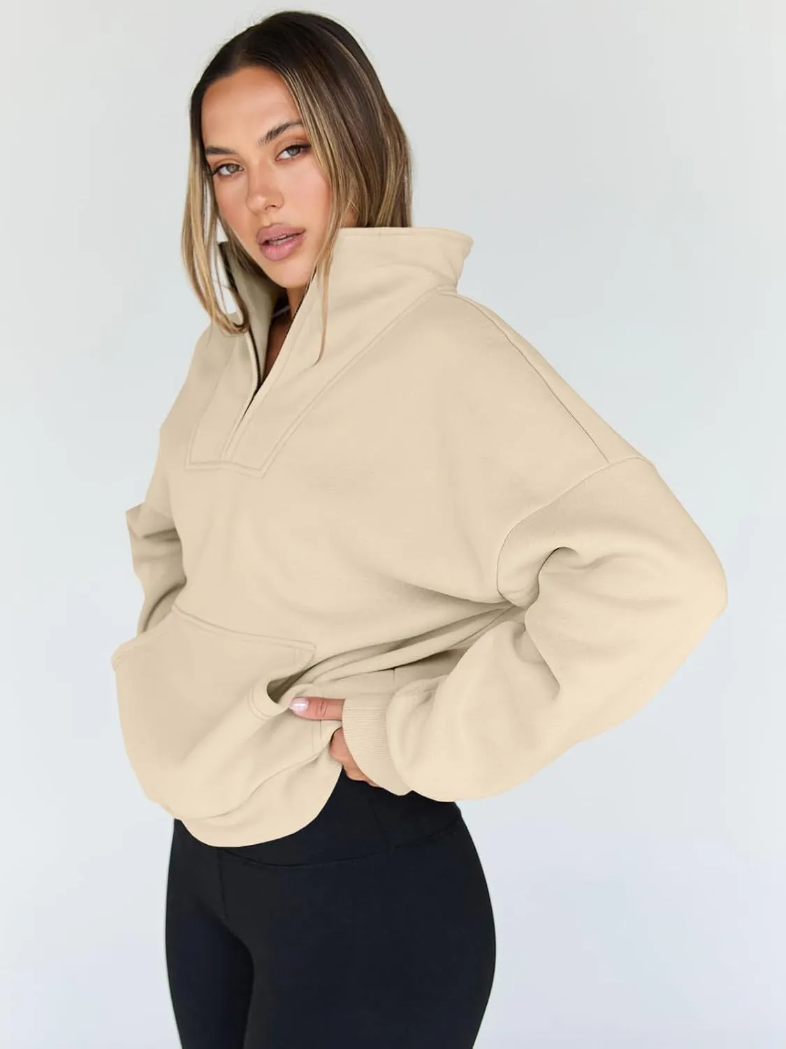 Trendy Queen Sweatshirts Quarter Half Zip Pullover Oversized Hoodies Sweaters Comfy Fall Outfits 2025 Y2K Winter Clothes