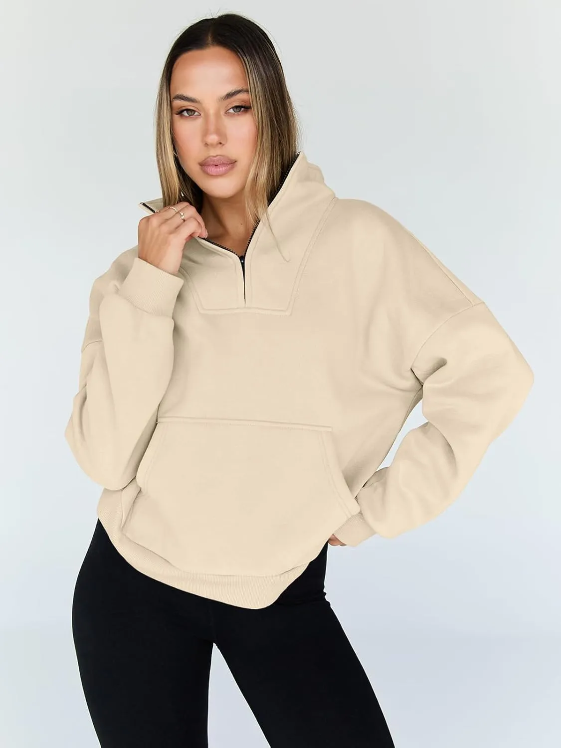 Trendy Queen Sweatshirts Quarter Half Zip Pullover Oversized Hoodies Sweaters Comfy Fall Outfits 2025 Y2K Winter Clothes