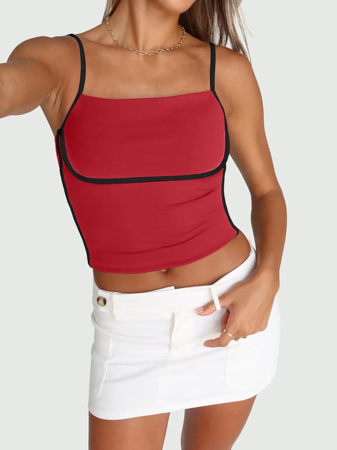 Trendy Queen Womens Camisole Tube Tops with Adjustable Spaghetti Strap Cute Summer Going Out Crop Tops 2025