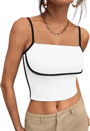 Trendy Queen Womens Camisole Tube Tops with Adjustable Spaghetti Strap Cute Summer Going Out Crop Tops 2025