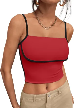 Trendy Queen Womens Camisole Tube Tops with Adjustable Spaghetti Strap Cute Summer Going Out Crop Tops 2025