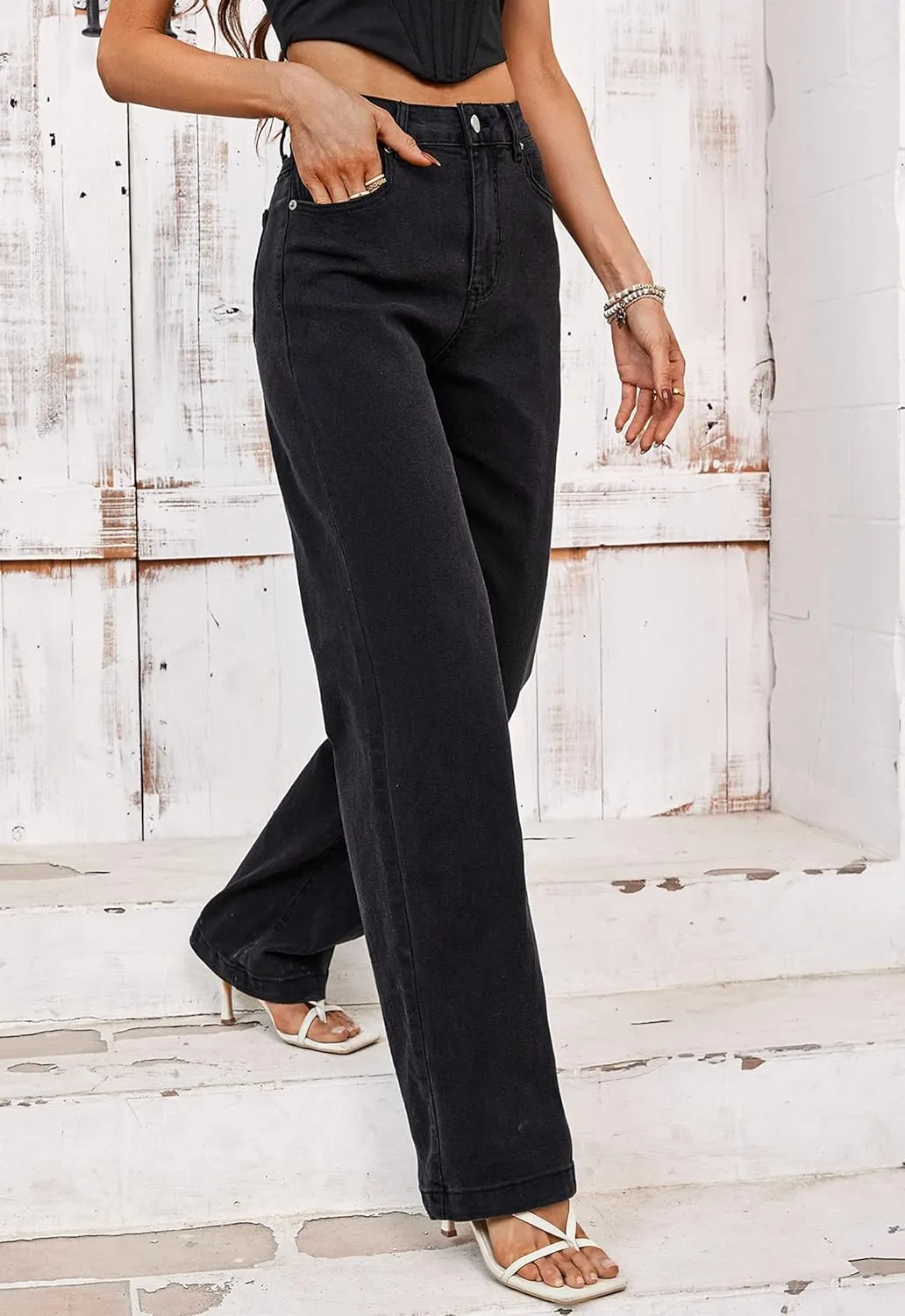 Tsher Womens Jeans Mid Waisted Straight Leg Loose Stretchy Lightweight Tummy Control Trendy Jeans for Women