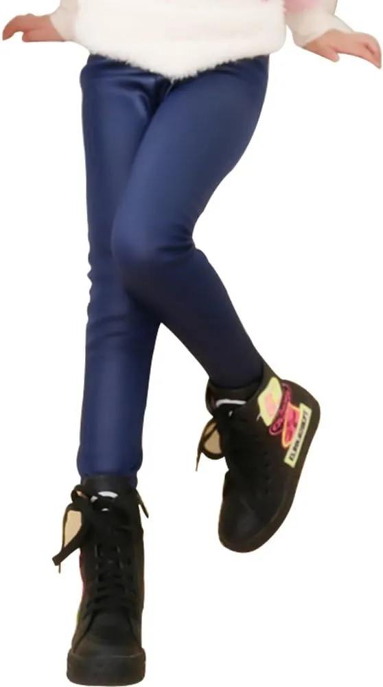 Tulucky Girls Winter Warm Pants Thick Fleece Lined Faux Leather Stretchy Teens Leggings
