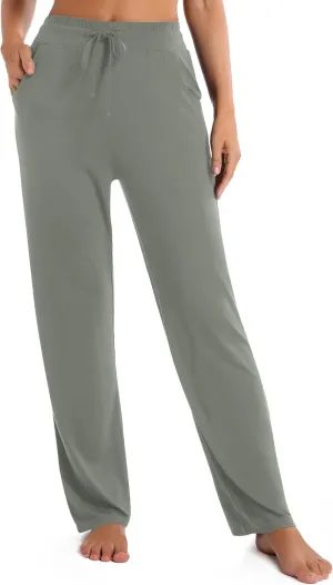 Urban CoCo Women's Straight Leg Long Pants Elastic High Waist Drawstring Casual Trousers with Pockets