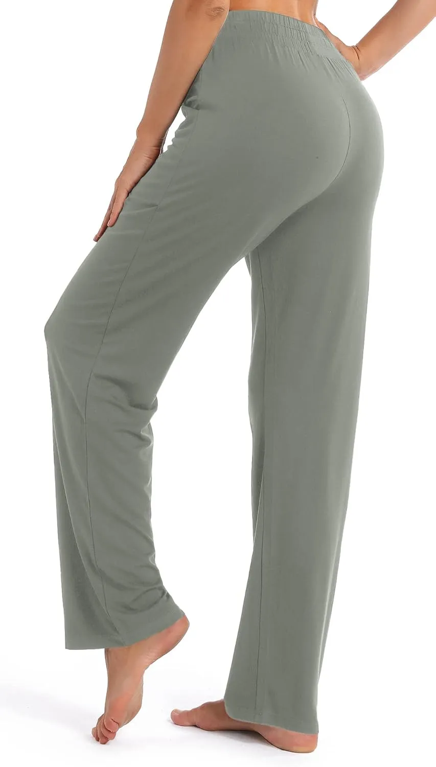 Urban CoCo Women's Straight Leg Long Pants Elastic High Waist Drawstring Casual Trousers with Pockets