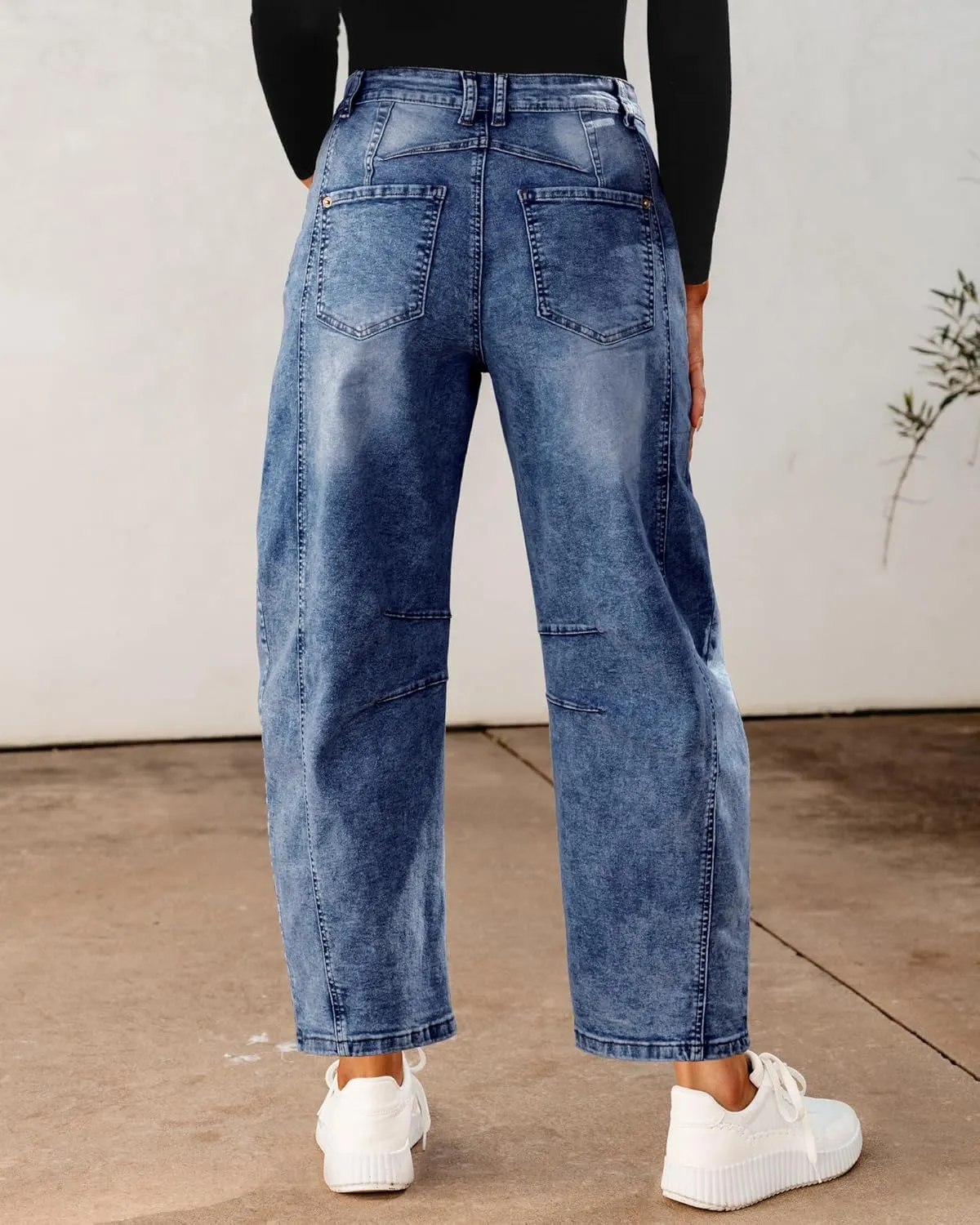 Utyful Barrel Jeans Women Cropped Baggy Trendy High Waisted Distressed Loose Stretch Denim Trouser Jeans with Pockets